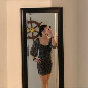 RUCHED Body-con Dynamite Little Black Floral Dress - Size S